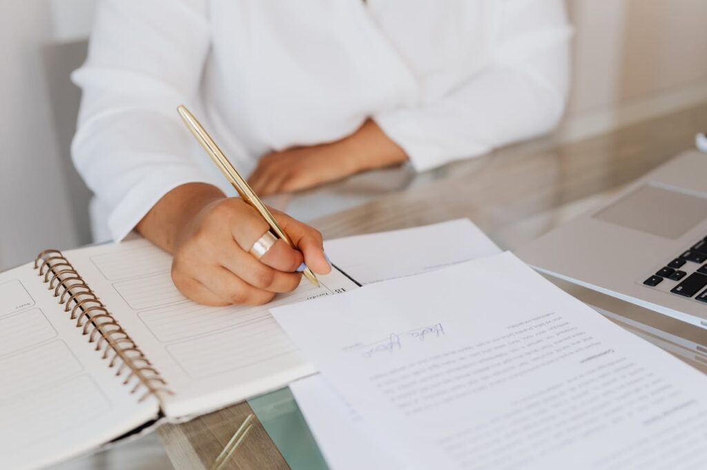 Woman working on a notebook