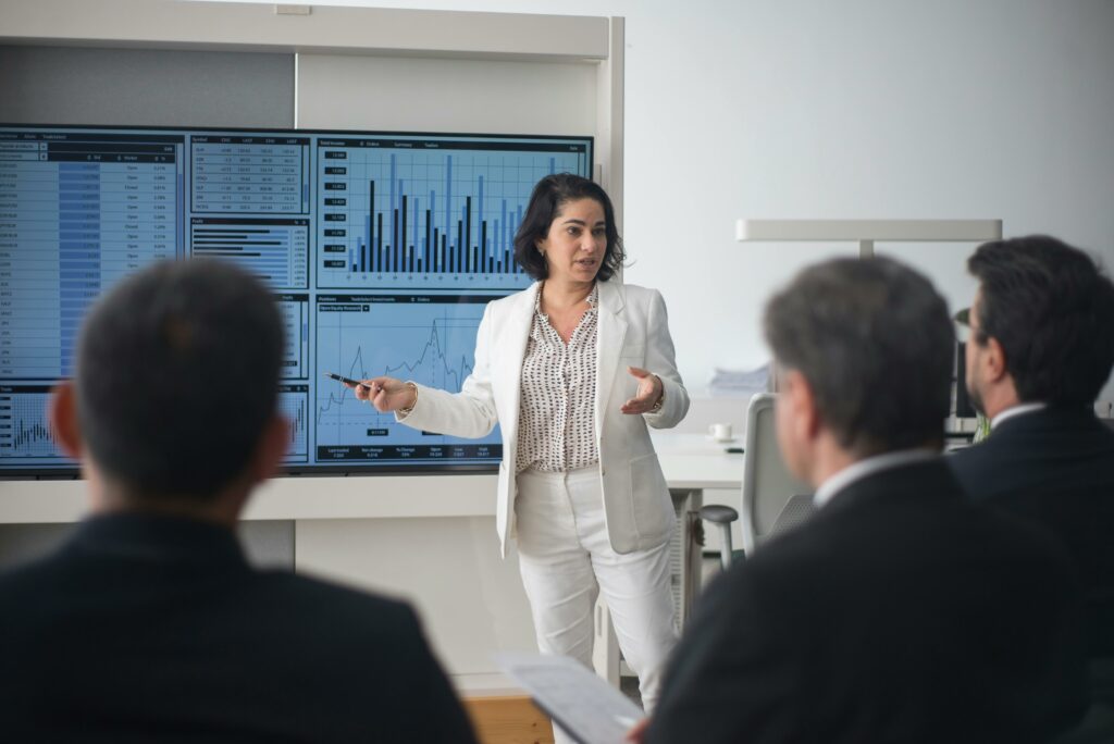 a person pitching a bid defense oral presentation